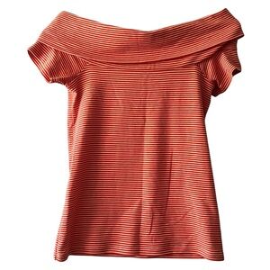 J. Crew Red Coral Striped Off-Shoulder Foldover‎ Blouse Women's XS Cotton Knit